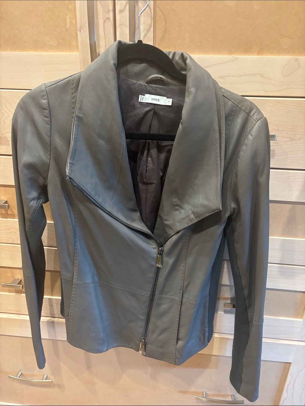 Vince Gray Leather Asymmetrical Zip Jacket